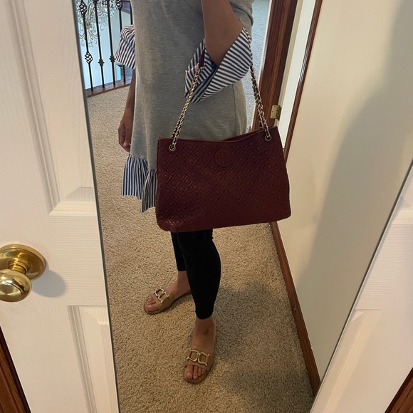 Authentic Maroon Tory Burch Tote - Picture 6 of 9